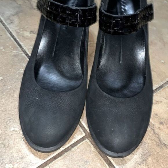 Ecco black wedge heeled pumps with black beaded straps at ankle size 6 - Picture 5 of 11